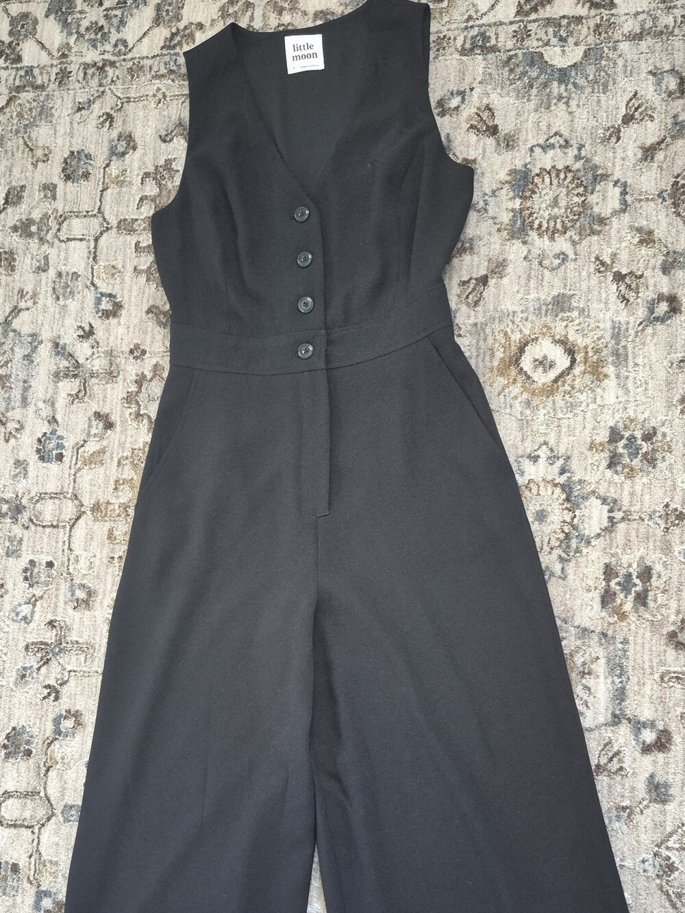 Little Moon Black V-Neck Button Front Wide-Leg Jumpsuit